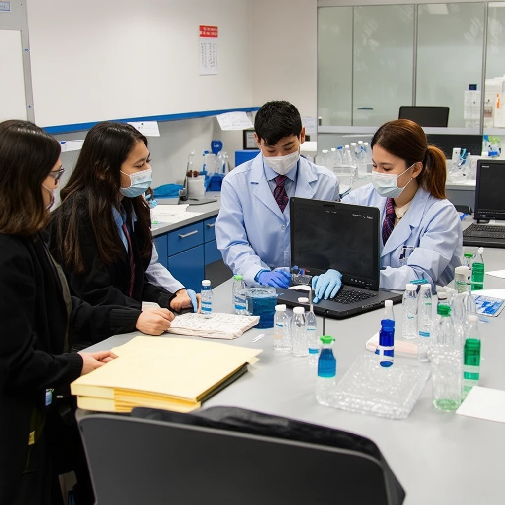 Study Biophysics in the United States After 10th Class Study Biophysics in the United States After 10th Class - a photo of lab bio physics students facing back experimenting